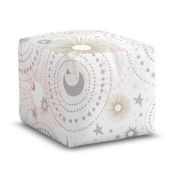 Sweet Jojo Designs Girl Unstuffed Fabric Ottoman Pouf Cover Decorative Storage Celestial Pink Gold and Grey Insert Not Included