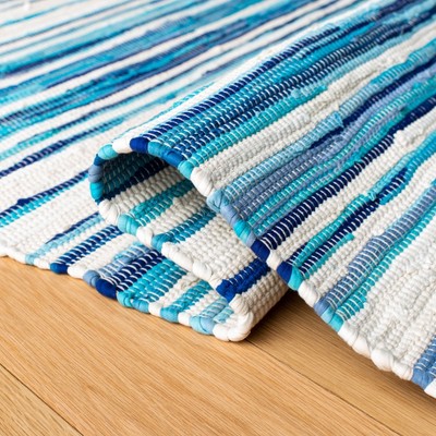 Ivory & Blue Striped Hand-Woven Cotton Area Rug - 3' x 5'