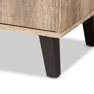 Rustic Oak 2-Door Shoe Cabinet with Open Shelves