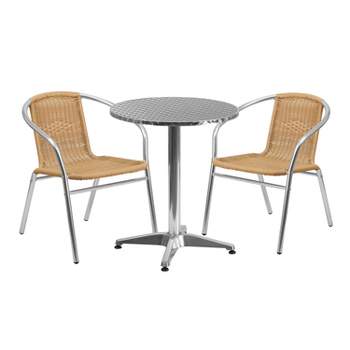 Flash Furniture Lila 23.5'' Round Aluminum Indoor-Outdoor Table Set with 2 Rattan Chairs