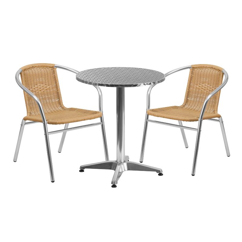 Flash Furniture Lila 23.5'' Round Aluminum Indoor-Outdoor Table Set with 2 Rattan Chairs, 1 of 5