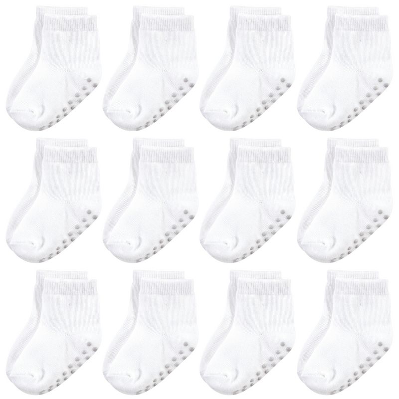 Touched by Nature Baby and Toddler Organic Cotton Blend Socks with Non-Skid Gripper for Fall Resistance, White, 1 of 4