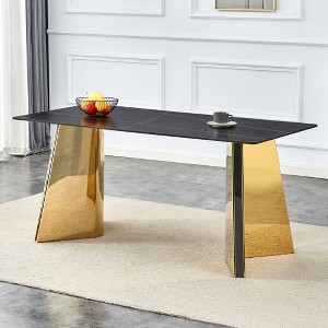Grungis Rectangle Dining Table,Black Marble-Patterned Slab Kitchen Table with Stainless Steel Butterfly Legs for Kitchen,Living Room - 1 of 4