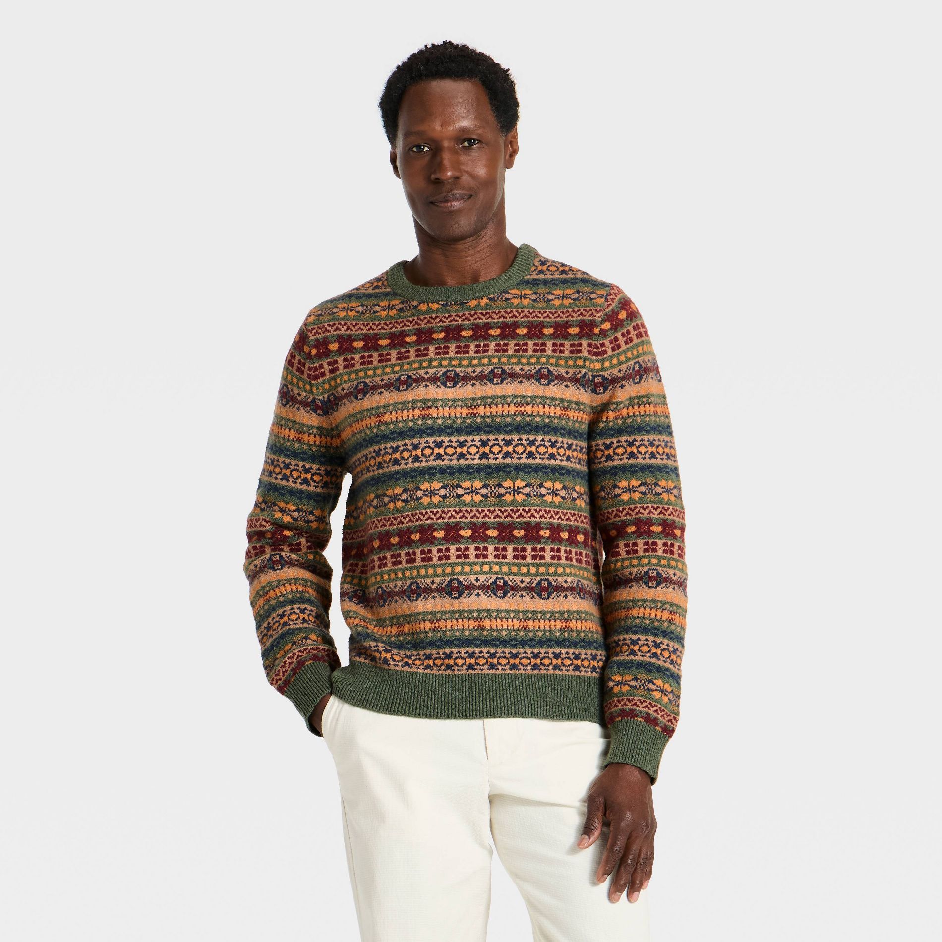 Men's Vintage Fair Isle Crewneck Sweater - Goodfellow & Co™ Green/Yellow
