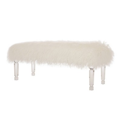 Oversized Faux Fur Acrylic Bench White - Glitzhome