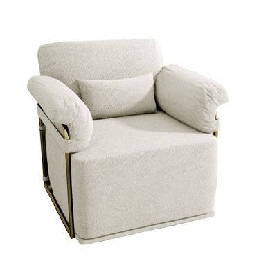 Vynxaria Modern 360° Swivel Square Accent Sofa Chair, Beige Fluffy Fabric, Gold Metal Legs, Ergonomic (31.5"W×29.5"D×33.5"H)