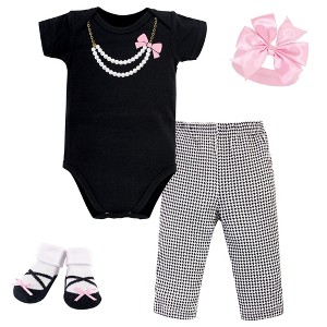 Little Treasure Baby Girl Boxed Gift Set, Black/Pink Pearls, 0-6 Months - 1 of 2