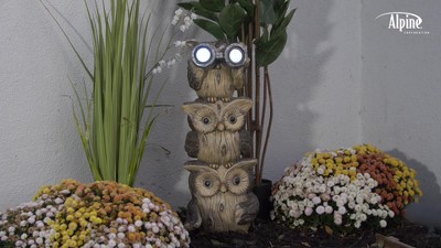 Solar-Powered Brown Polyresin Stacked Owl Lawn Decoration with LED Lights