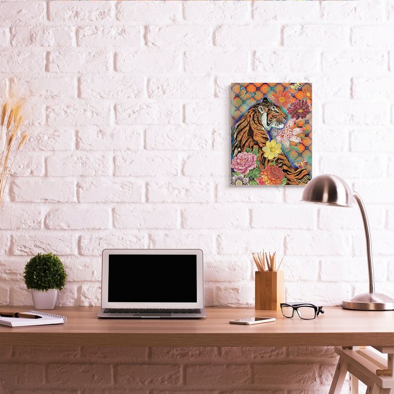 Stupell Industries Jungle Tiger Cat Over Orange Arabesque Floral Pattern Gallery Wrapped Canvas Wall Art, 16 x 20, 3 of 5