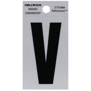 Hillman 2 in. Reflective Black Vinyl Self-Adhesive Letter V 1 pc (Case of 6) - 1 of 1