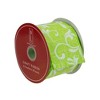 Northlight Green with White Floral Design Wired Craft Ribbon 2.5" x 10 Yards - 3 of 3