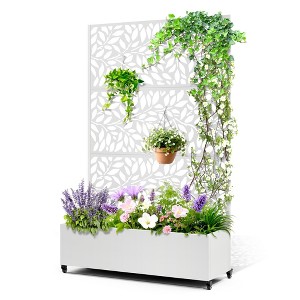 TOAOTBNBO Metal Privacy Screen with Leaf Pattern, Outdoor Planter Box with Wheels, Modern Outdoor Privacy Panels for Garden and Patio - 1 of 4