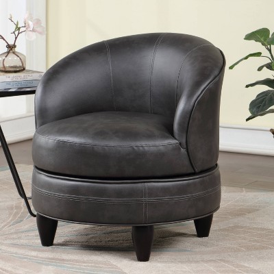 Sophia Compact Swivel Barrel Chair in Dark Gray Faux Leather