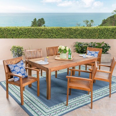 Wiloson 7pc Acacia Dining Set - Teak - Christopher Knight Home