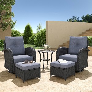 Layinsun 5 Pieces Wicker Patio Furniture Set, Luxury Outdoor Conversation Set with High Back Swivel Rocker Chairs - 1 of 4