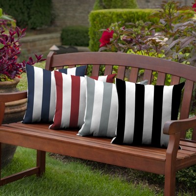 Black and White Striped Outdoor Square Pillow 14.75"