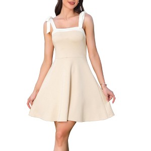 INSPIRE CHIC Women's Summer Cami Tie Shoulder Knit Square Neck Sleeveless Contrast A-Line Mini Dress - 1 of 4