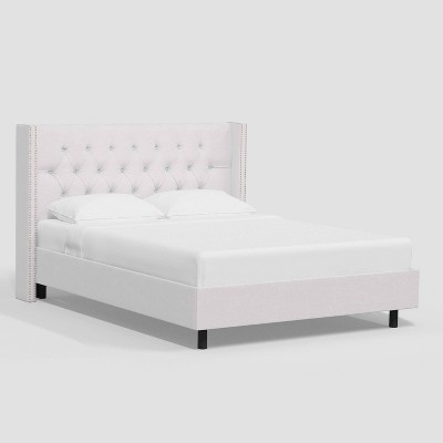 Full Louis Wingback Platform Bed in Luxe Velvet Titan Snow - Threshold™: Pine Frame, No Box Spring Needed