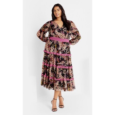 Women's Plus Size Gwendolyn Print Dress - black | CITY CHIC
