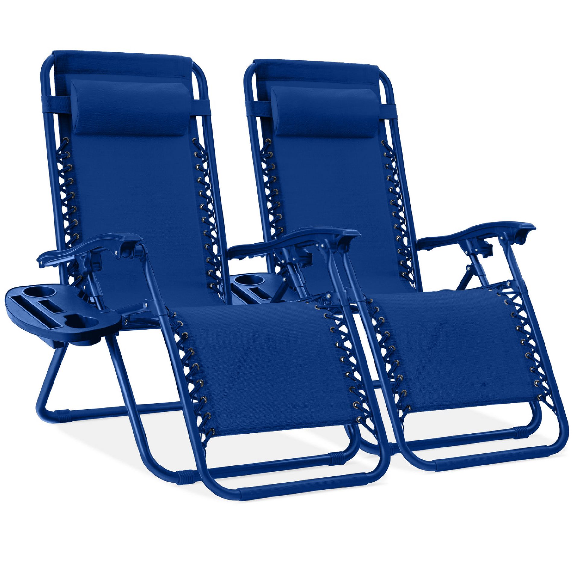 Best Choice Products Set of 2 Zero Gravity Lounge Chair Recliners for Patio, Pool w/ Cup Holder Tray - Marine