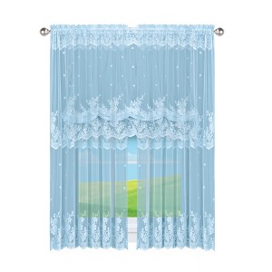 Collections Etc Vintage Rose Lace Sheer Window Curtain Panel 56" x 63" Blue - 1 of 2