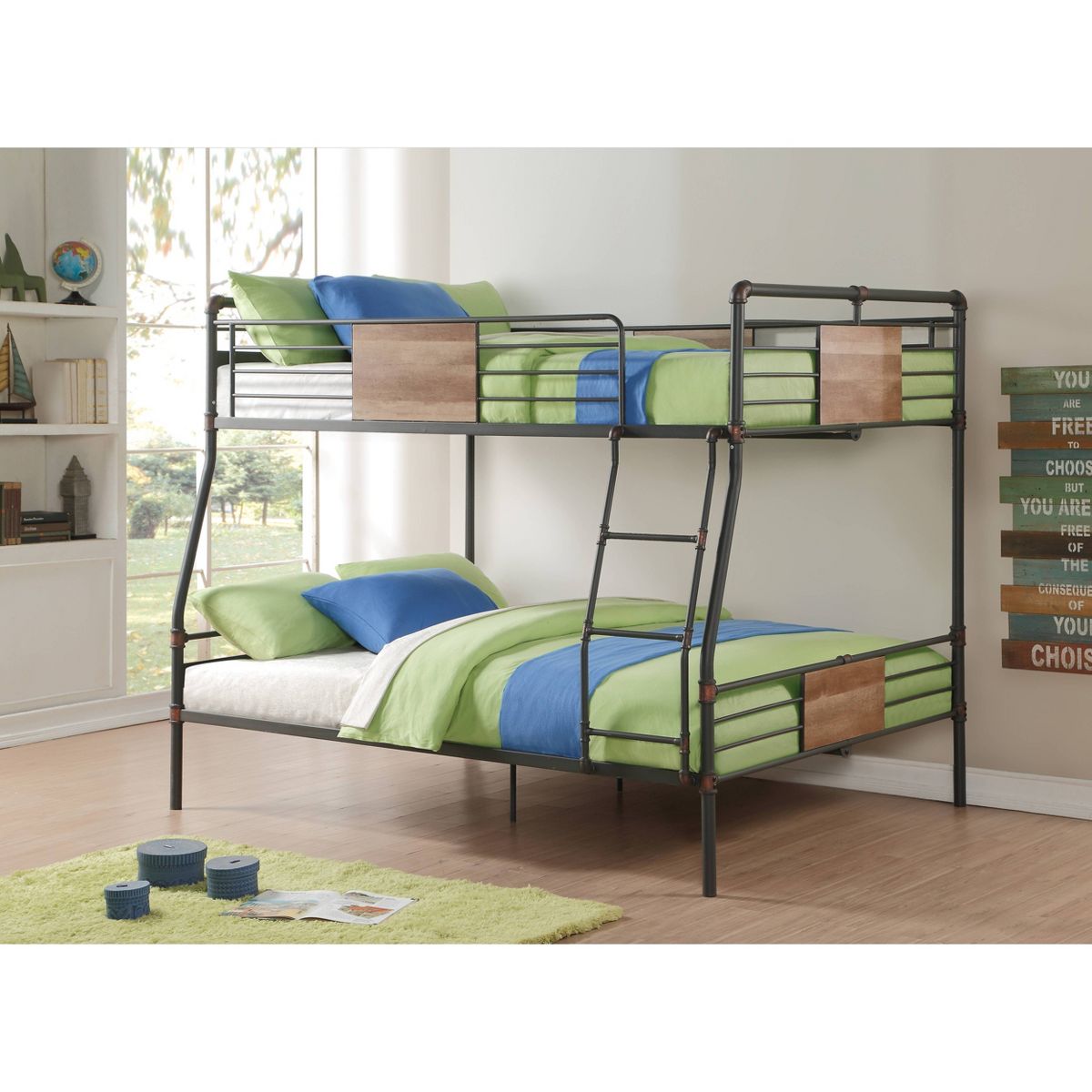 Acme Furniture 83" Full Xl/Queen Bunk Bed Brantley Loft and Bunk Bed Sandy Black & Dark Bronze Hand-Brushed: Integrated Ladder - thumbnail 6