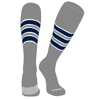 PEAR SOX Striped OTC Baseball, Softball, Football Socks (C) Silver, White, Navy