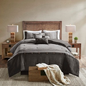 Lycvki Grey 7 Piece Faux Suede Comforter Set - 1 of 4