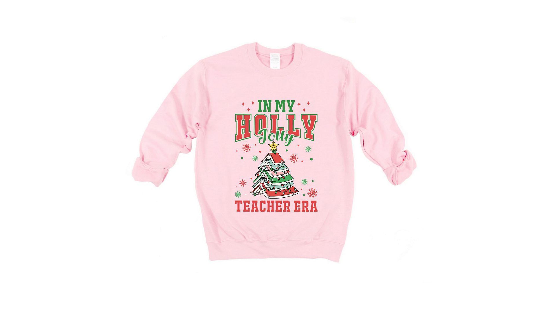 Simply Sage Market Women's Graphic Sweatshirt Holly Jolly Teacher Era - XL - Light Pink