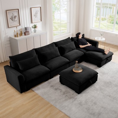 Oversized 157.5" Corduroy Cloud Modular U-Shaped Sectional Sofa with Big Deep Seat and 2 Storage Ottoman, 6-Piece Free combination Sofa
