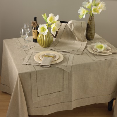 Natural Beige Polyester Hemstitch Border Table Runner 14.5" x 19"