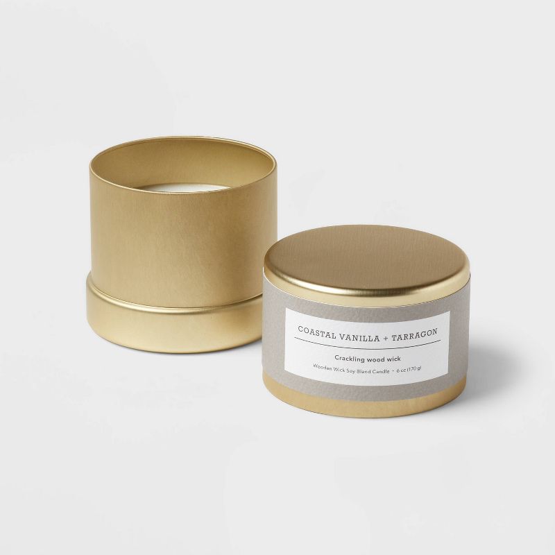 Inset Tin Coastal Vanilla + Tarragon Wood Wick Lidded Jar Candle Gold 6oz - Threshold&#8482;, 4 of 5