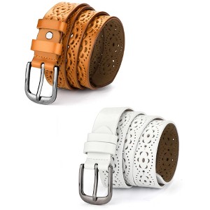 INSPIRE CHIC Gender Natural Retro Floral Hollow Belts Pin Buckle Faux Leather Belts for Jeans Pants - 1 of 4