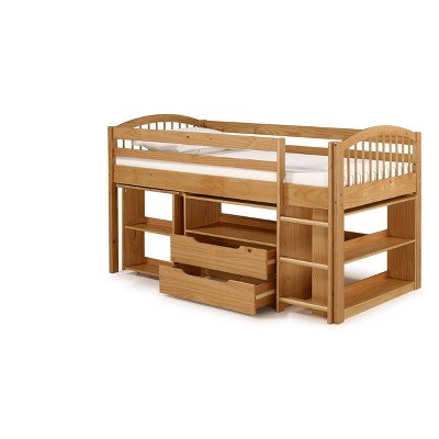 bunk bed with desk and bookshelf