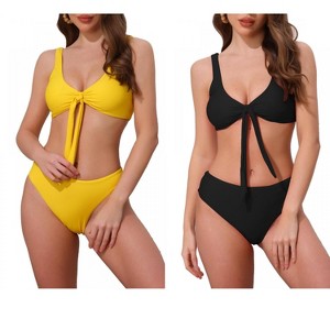 INSPIRE CHIC Women's Lace Up Decoration Push Up Wide Strap Top Triangle Bottom Swimwear Bathing Bikini Suits 2 Sets - 1 of 4
