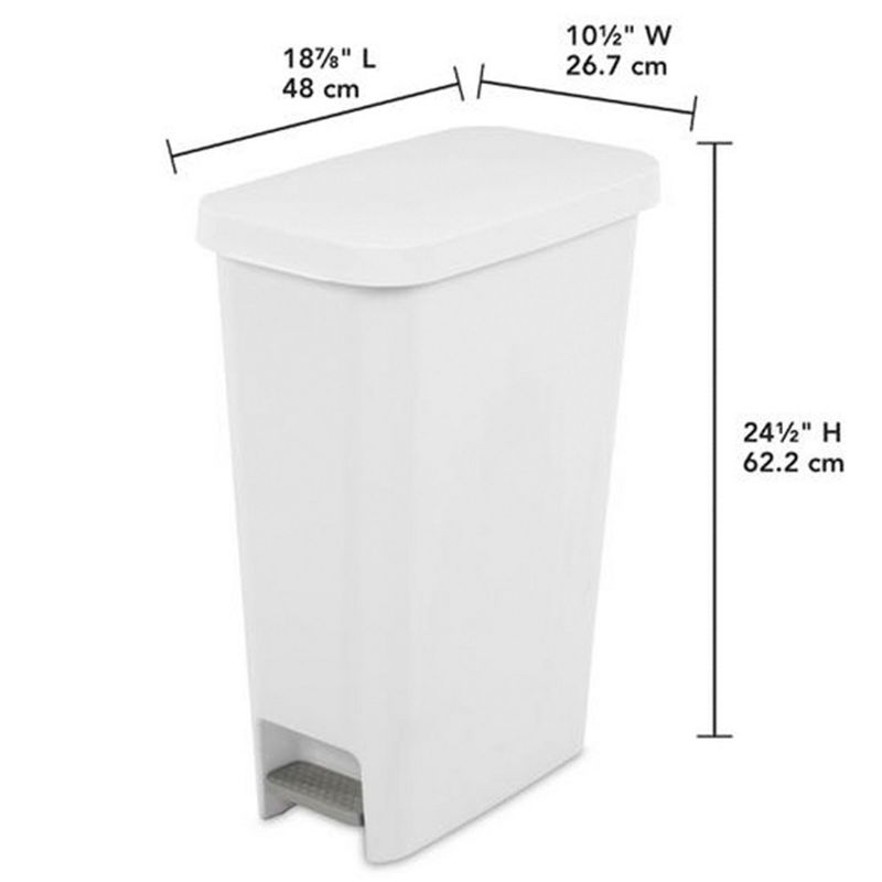 Sterilite 11 Gallon Slim Narrow StepOn Hands Free Portable Kitchen Wastebasket Trash Can Garbage Bin Container with Oversized Lid, 4 of 7