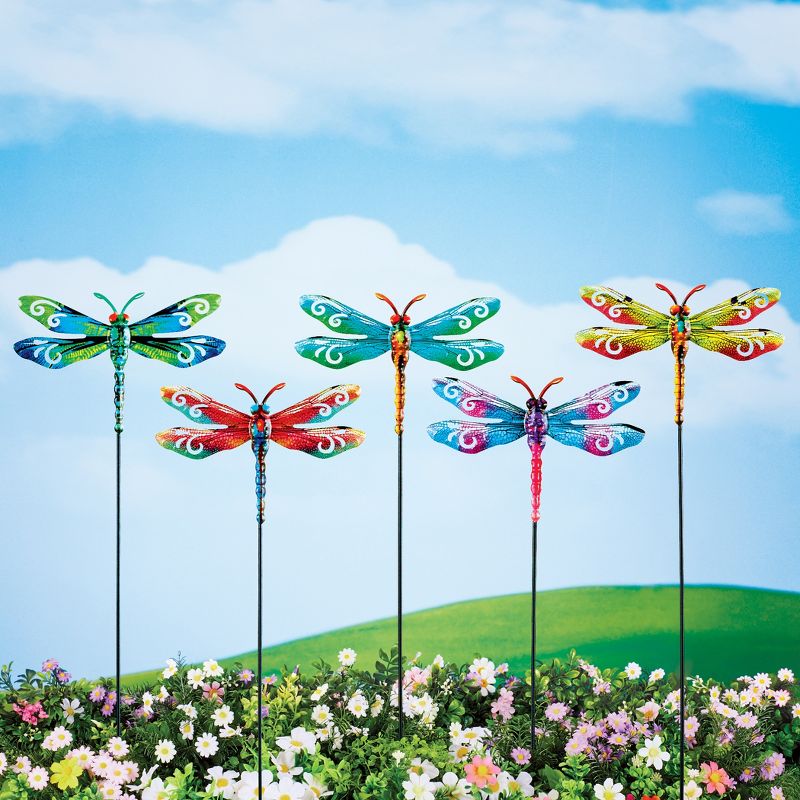 Collections Etc Multicolor Metal Dragonfly Garden Stakes - Set of 5, 2 of 3