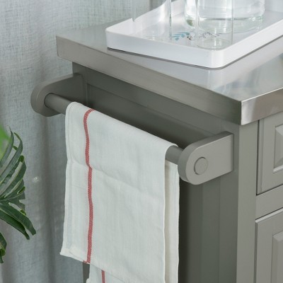 Gray Stainless Steel Top Kitchen Cart with Spice Rack and Storage