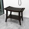 HomeRoots 24" Dark Brown Freestanding Teak Shower Bench With Shelf And Handles - 2 of 4