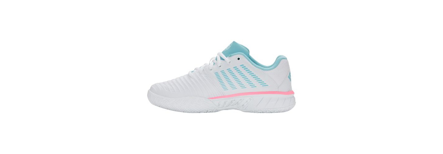 Женские кроссовки K-Swiss Express Light 3 HB Padel Shoes (White/Soft Neon Blue/Neon Bubble Gum), цвет: Белый — фото 5