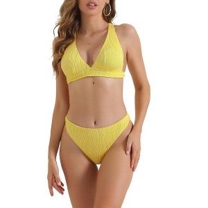 INSPIRE CHIC Women's V Neck Crisscross Bikini Sets Back Drawstring Triangle Bottoms Swimwear Bathing Suits 2 Pieces - 1 of 4