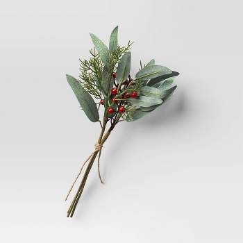 AuldHome Artificial Eucalyptus Picks (6-Pack, 13-Inch); Eucalyptus Bush Greenery Stems for Christmas, Holiday and Winter Decor
