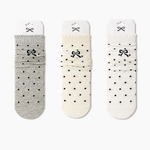 Anna-Kaci 3-Pair Soft Polka Dot Socks with Bow Embroidery and Ruffled Cuff Design - 1 of 4