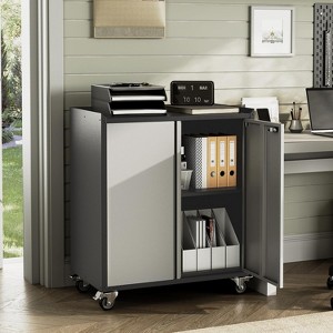 2 Doors High Garage Storage Cabinet with Wheels, Locking Steel Rolling Tools Chest with Handle, Metal Storage Cabinet with 1 Shelves for Home, Office - 1 of 4