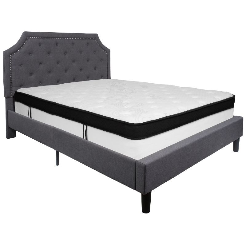 Flash Furniture Brighton Queen Size Tufted Upholstered Platform Bed in Dark Gray Fabric with Memory Foam Mattress, 1 of 5