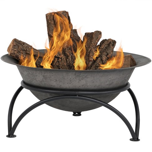 Sunnydaze Outdoor Camping or Backyard Round Cast Iron Rustic Fire Pit Bowl on Stand - 23.5" - Dark Gray - image 1 of 4