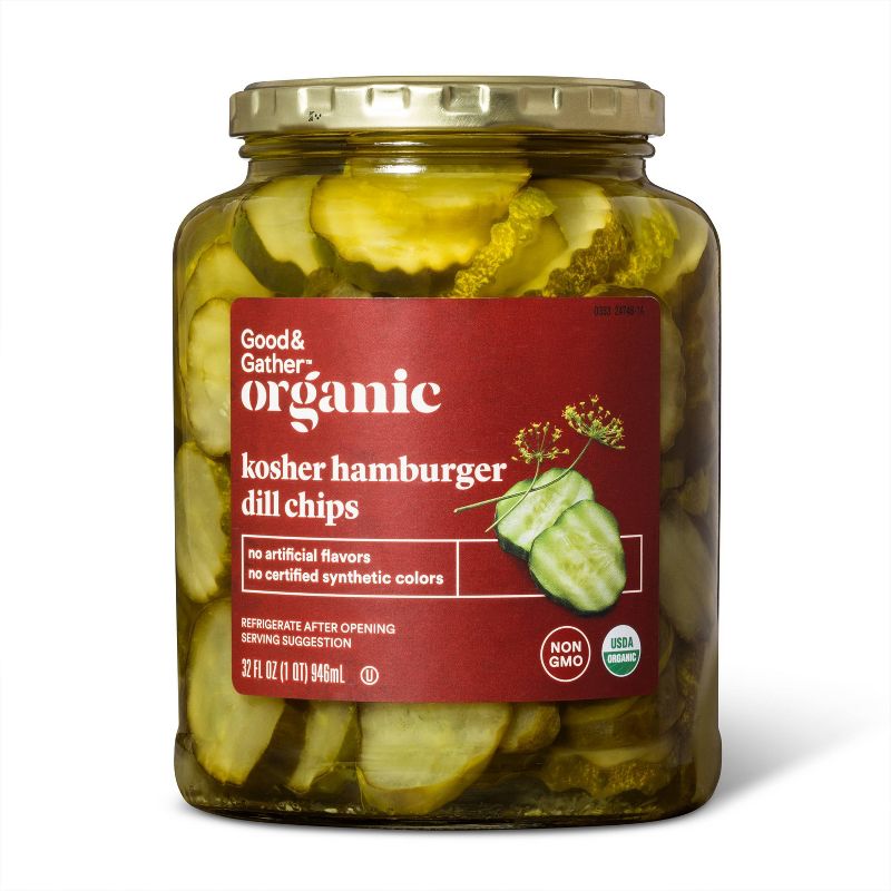 Organic Kosher Hamburger Dill Pickle Chips - 32 fl oz - Good &#38; Gather&#8482;, 1 of 4