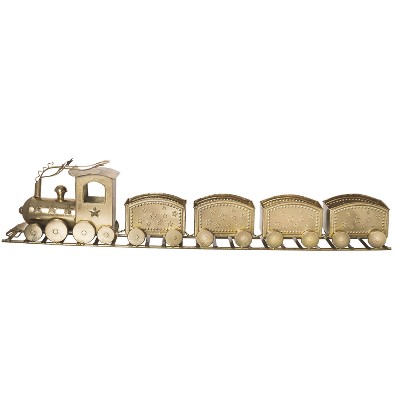 Transpac Metal 47 in. Gold Christmas Train Decor with 4 Cars