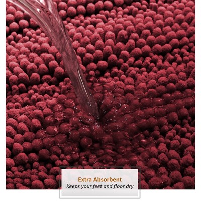 Clara Red Microfiber Chenille Plush Bath Rug
