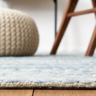 Light Blue and Beige Flat Woven Wool Rug, 2' 3" x 8'